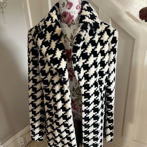 Houndstooth Faux Fur Coat